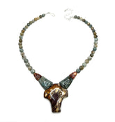 Jay King Shitake Cross Bib Beaded Sterling Silver Gemstone Necklace 18"